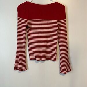 LOFT Red and White Striped Long Sleeve Top